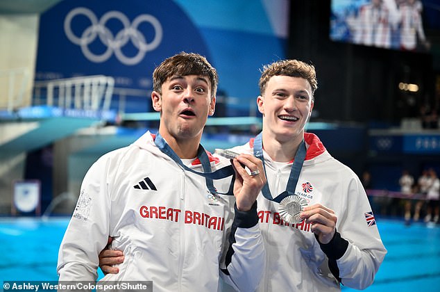 Daley, left, and Noah Williams won silver medals in the 10m synchro platform in Paris