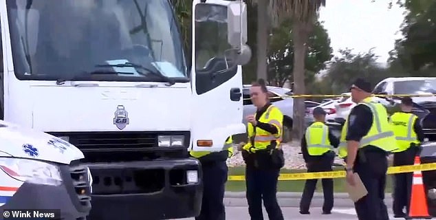 The girl was riding her bike home from a summer job at a nearby water park, according to officers in Cape Coral, Florida. The truck that hit her is seen here