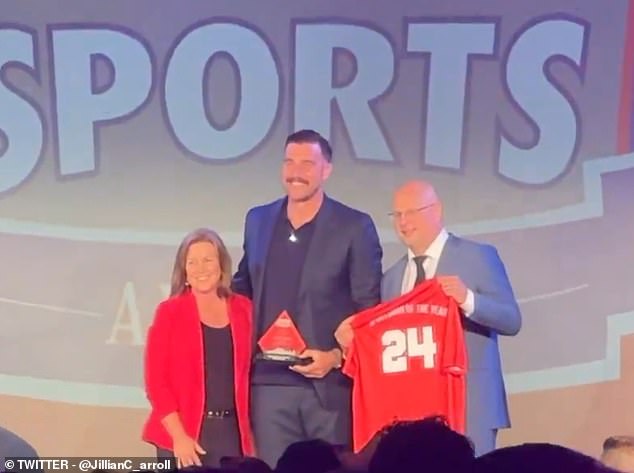 Travis Kelce received a Kansas City Male Athlete of the Year award Tuesday night