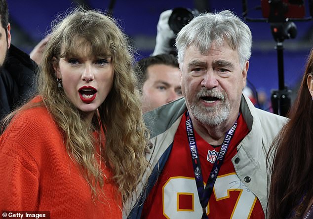 Ed Kelce (pictured with his son Travis' girlfriend Taylor Swift) has revealed he has been banned from X for life over a post that violated the site's rules