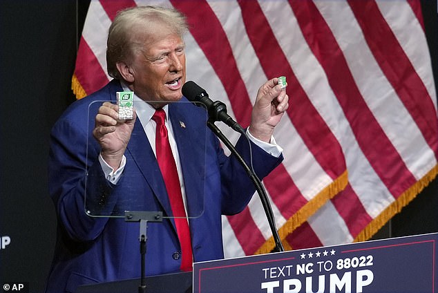 Former President Donald Trump held up a box of Tic Tacs to talk about inflation during a speech billed as an economic address