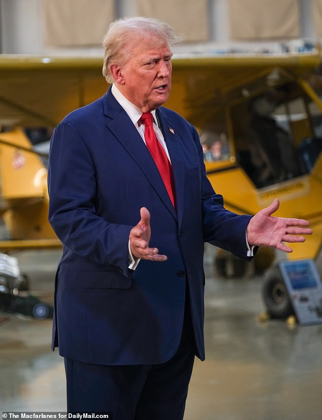 Former President Donald Trump spoke exclusively to DailyMail.com at the North Carolina Aviation Museum after wrapping up his first outdoor rally since he was shot last month