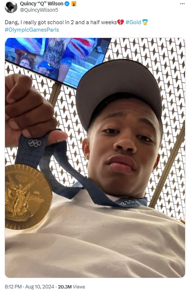 Wilson's post on X went viral after he became the youngest male athlete in the Olympics in U.S. history