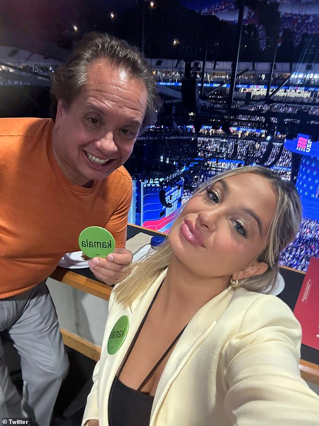 Claudia Conway, 19, was spotted posing with her father George Conway at the Democratic National Convention in Chicago, Illinois on Monday night