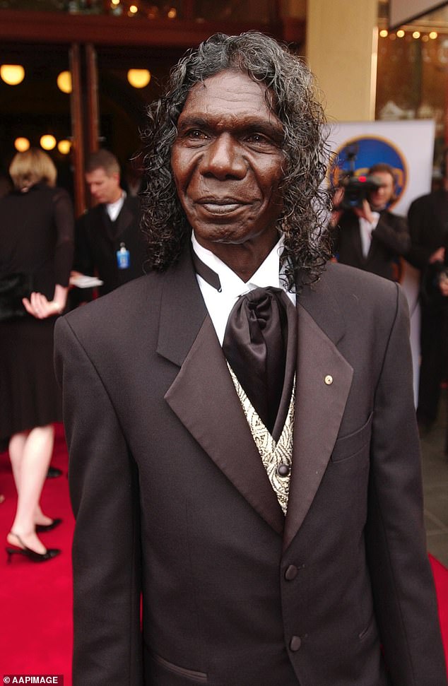 The racist text claimed that while the late actor David Gulpilil (above) was a 'real' Aboriginal, Mayo was merely a 'byproduct' of Indigenous and white people