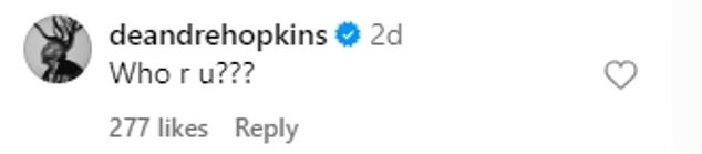 NFL wideout DeAndre Hopkins made a cheeky comment under Cunningham's post