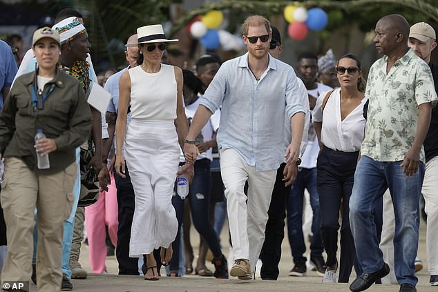 Prince Harry and Meghan arrive in San Basilio de Palenque, Colombia on Saturday, August 17