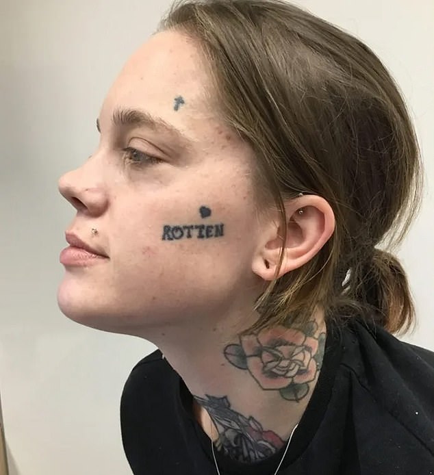 Australian mother Lily Wright, 28, (pictured) has expressed her regret after getting face tattoos inspired by Margot Robbie's famous Suicide Squad character