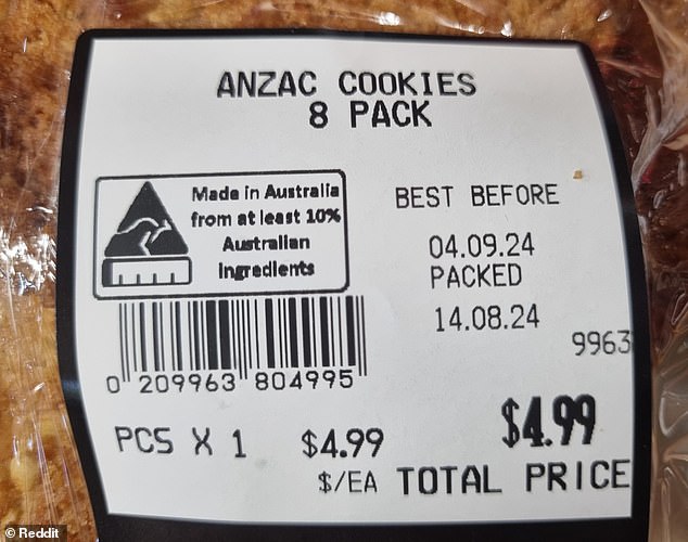 An observant social media user noticed that this label describes Anzac biscuits as 'cookies', which is against official guidelines