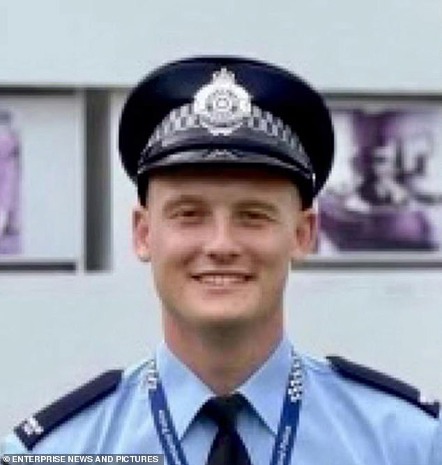 Officer Matthew Arnold, 26, (pictured) was killed after arriving at the Wieambilla property with two other officers in December 2022 while attempting to execute an arrest warrant for Nathaniel Train