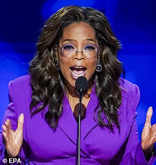 Winfrey supported Kamala Harris last night at the DNC (pictured) when she referred to Vance's renewed criticism that the US was being run by 