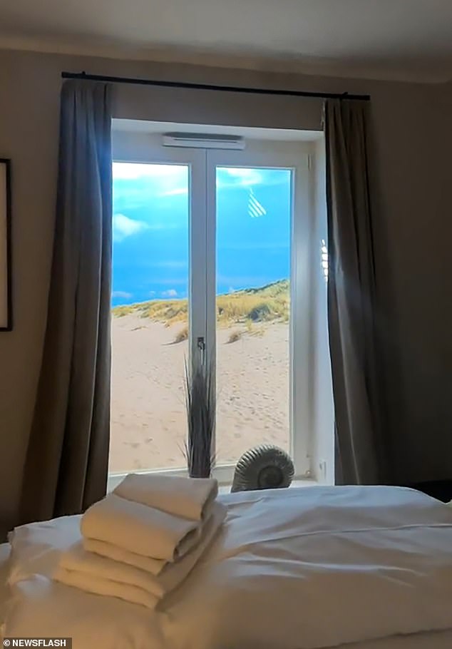 The view from the bedroom window in the accommodation in Westerland seemed to be an idyllic beach scene