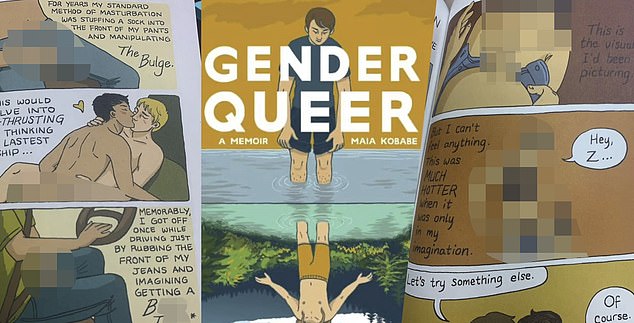 Gender Queer, by Maia Kobabe, is the most banned book in America, with critics claiming its explicit descriptions of teenage sex (censored here by Daily Mail Australia) are aimed at children