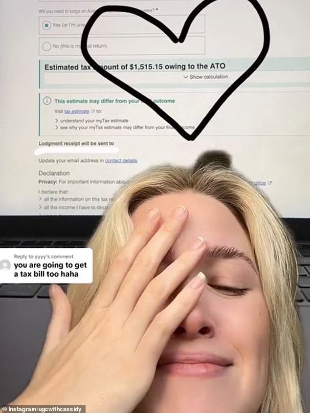 Queenslander Cassidy took to TikTok to reveal that she had completed her tax return for this year, but instead of receiving the expected refund, she was left with a huge bill