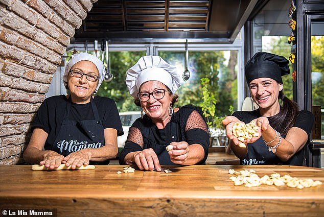 Italian chefs spoke to MailOnline about the rules of dining out in Italy - from social faux pas to spotting tourist trap trattorias. The 'Mammas' of La Mia Mamma restaurants in London, above, even noted that one menu item should 'make you run away'