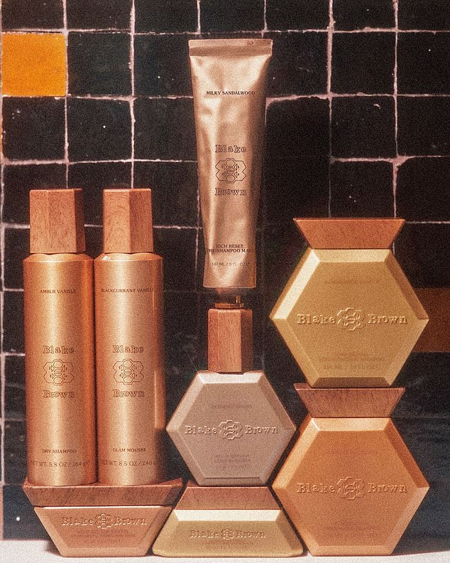 Blake Brown products (pictured), which are all vegan and free of silicones and sulfates, come in packaging designed to resemble precious metals