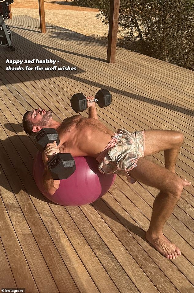 The 36-year-old High School Musical actor shared a photo of himself shirtless working out via his Instagram Stories on Sunday, lifting dumbbells while lying on an exercise ball