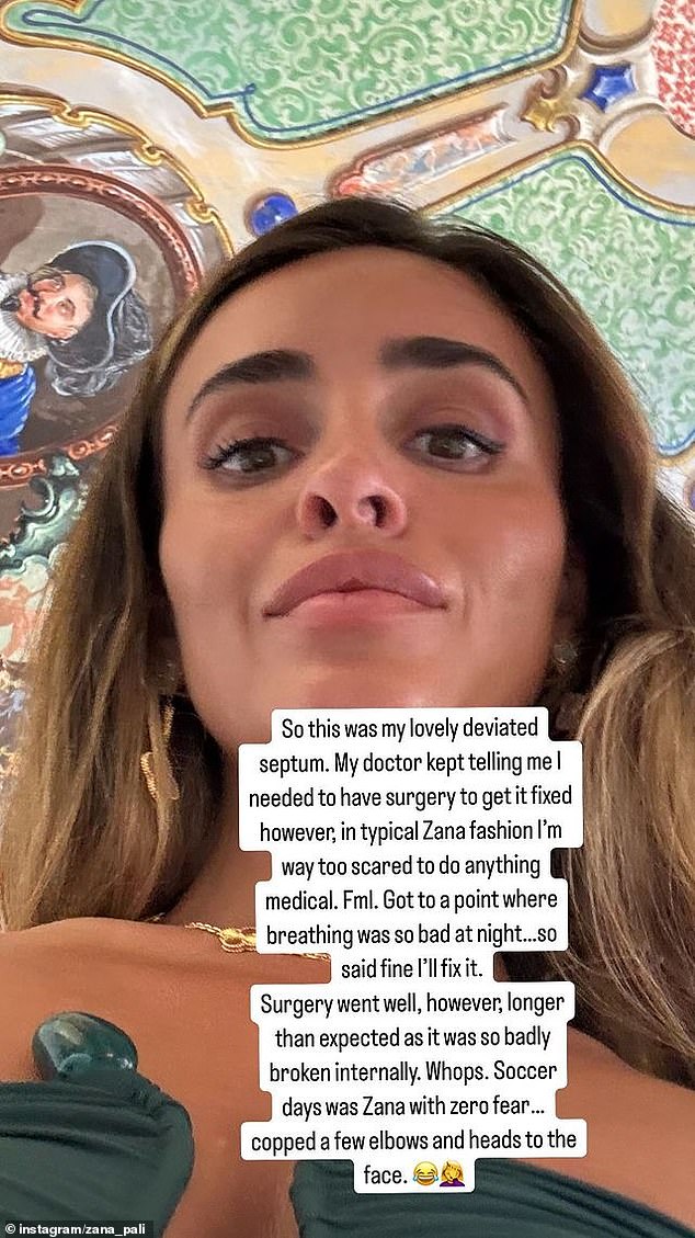 Former My Kitchen Rules star Zana Pali has taken to Instagram to respond to rumors about why she had nose surgery