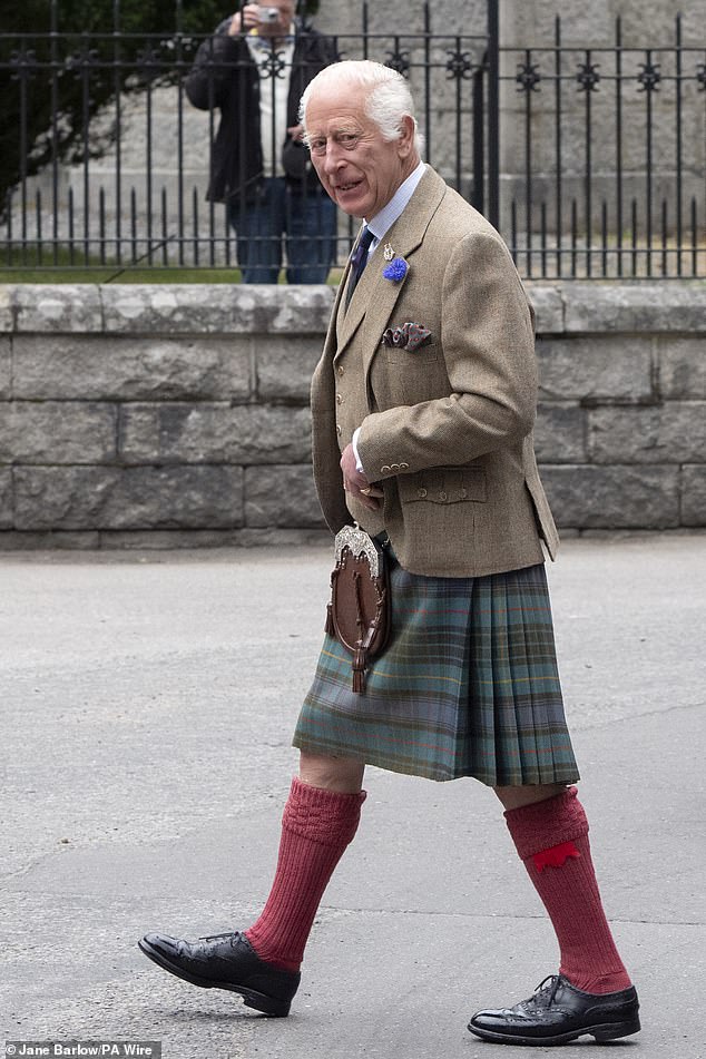 King Charles III outside the gates of Balmoral on 19 August