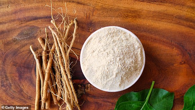 Ashwagandha roots and powder. The drug has become popular due to claims that it can reduce anxiety and improve sleep quality.