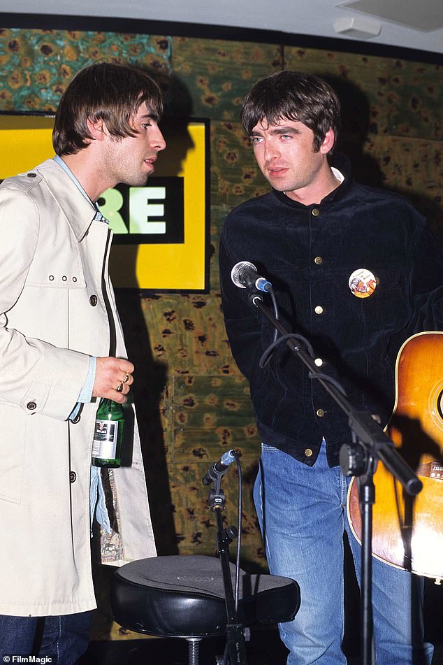 Noel and Liam performed at the Virgin Megastore in 1995 after the launch of (What's the Story) Morning Glory?, where the champagne flowed like crazy