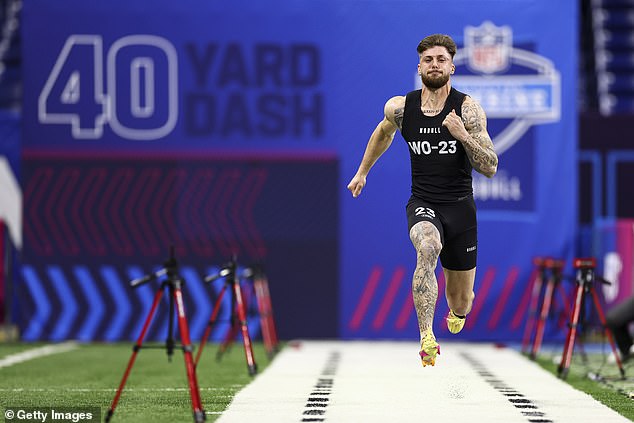 Pearsall runs the 40-yard dash during the NFL Combine at Lucas Oil Stadium on March 2