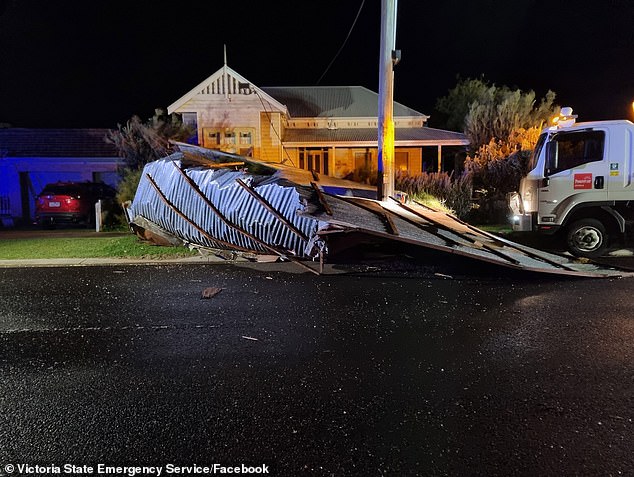 Roofs and other structures have been torn apart (pictured) as devastating winds have battered parts of Australia in recent weeks