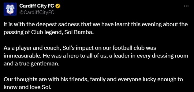 Leicester and Cardiff also took to social media to pay tribute to the 'immeasurable' impact he had