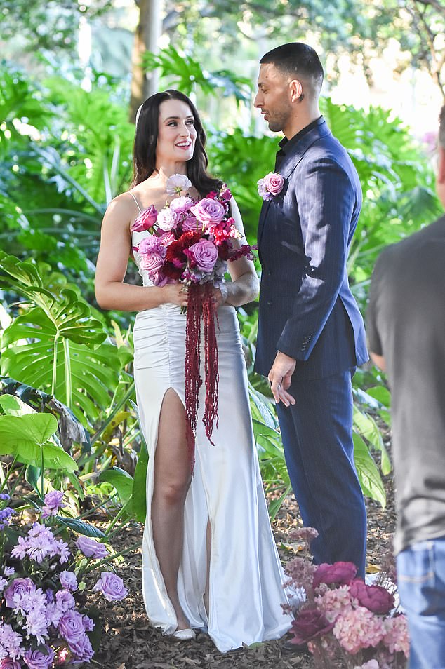 The 28-year-old beauty, known as 'Bethy' by her friends, hails from the north of England and has made Brisbane her home (pictured with her groom, Big Brother star Teejay Halkias)