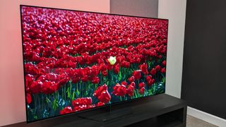 Philips OLED809 with red flowers on the screen with red ambilight