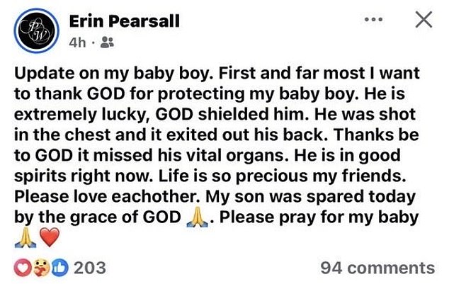 Erin broke her silence in a Facebook post less than 24 hours after the terrifying incident