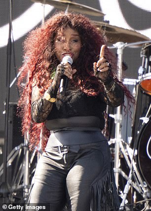 Chaka, 71, mesmerized the crowd in a stunning black lace top paired with matching leather pants