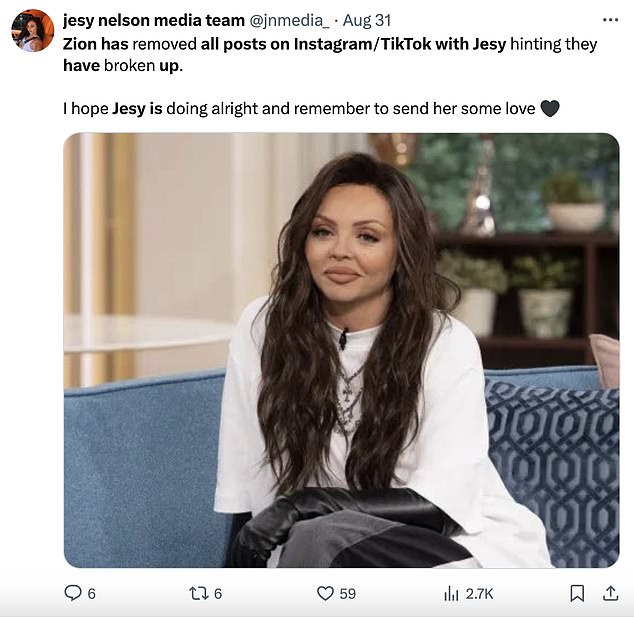 Fans were quick to notice the sudden change on Zion's page, while Jesy's social accounts were still showing all the memories together, and took to X to comment