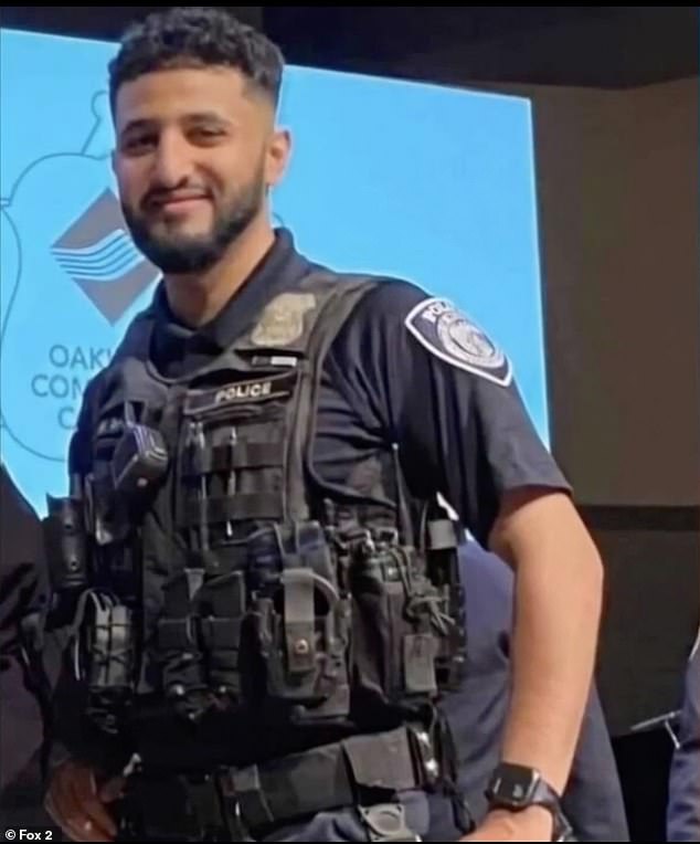 Melvindale Police Corporal Mohamed Said (pictured) was shown pleading for his life in disturbing footage shown during the trial of accused killer Michael Lopez, 44