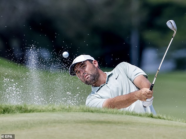 Scottie Scheffler hits a chip out of the bunker during his $25 million win in Florida