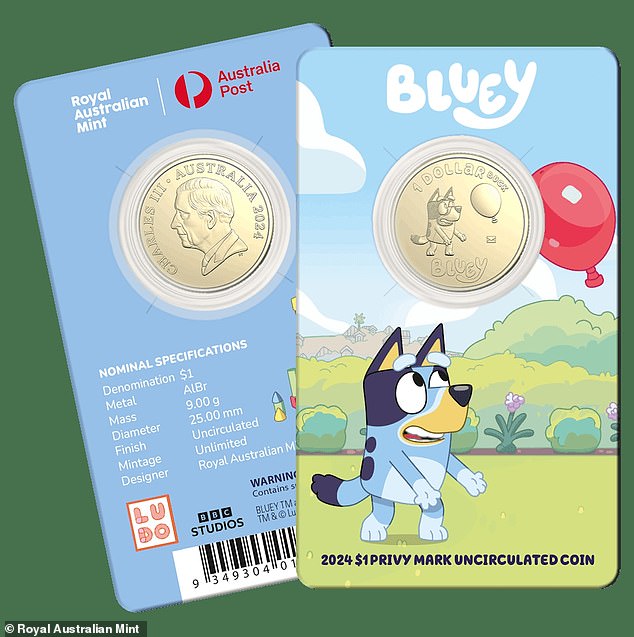 Australia Post customers have also been encouraged to pay with cash as several Bluey coins (pictured) were found mixed in with the retailer's change