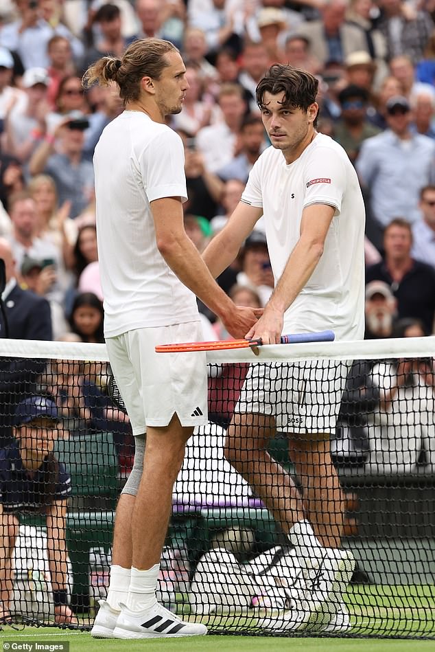 Fritz (right) and Zverev (left) had a long chat after the American's victory at Wimbledon