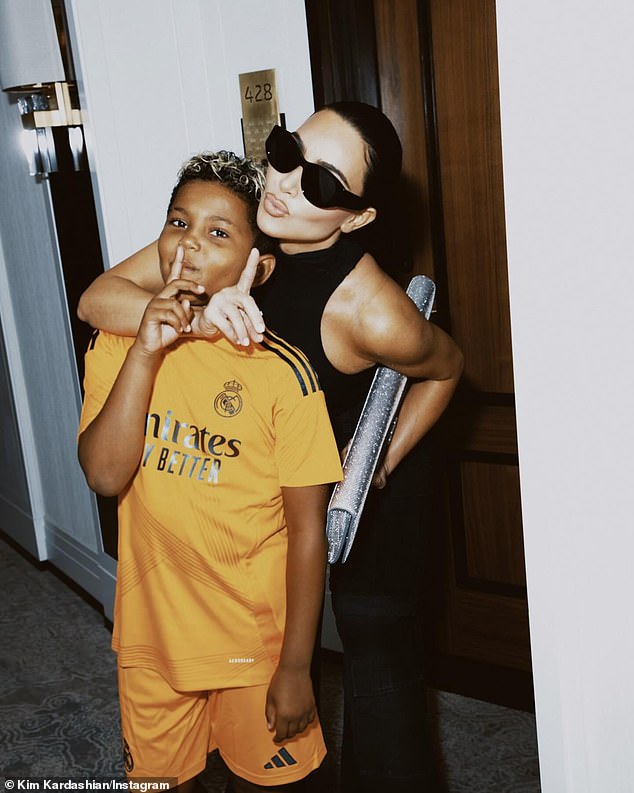 The 43-year-old reality TV personality shared photos of herself and her eldest son, eight, at the Santiago Bernabéu stadium, home to Real Madrid, a week ago on Instagram on Sunday