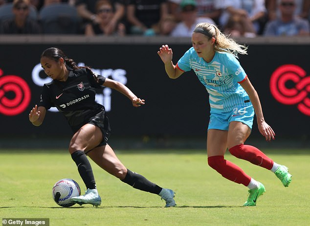 Angel City FC's Alyssa Thompson #21 would score one of the team's two goals en route to their 2-1 victory over Chicago