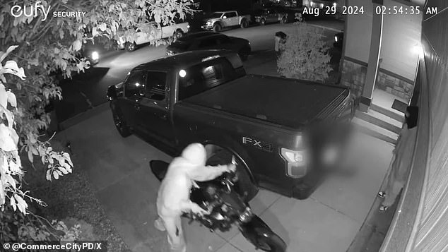 The trio are accused of stealing a motorcycle from the house, which had its garage door open