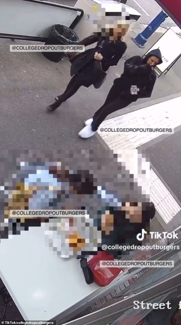 During a visit to Melbourne on May 24, Mark Elkhouri, owner of College Dropout Burgers, captured Bianca fully clothed on his store's security camera (pictured)