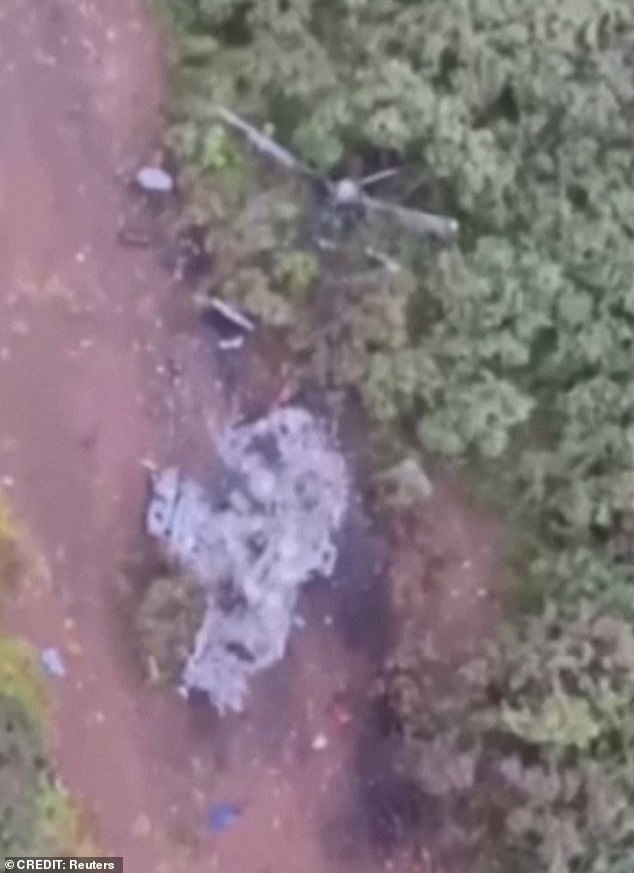 The remains of the helicopter were found Sunday morning near a volcano in a hilly area