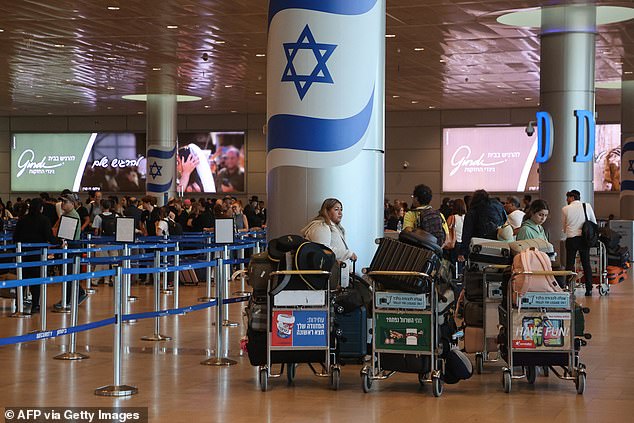 Passengers wait for flights at Ben Gurion Airport in Tel Aviv during a nationwide strike on September 2, 2024