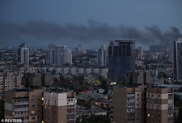 Smoke rises in the sky above the city after a Russian missile attack, amid Russia's assault on Ukraine, in Kiev, Ukraine, September 2, 2024