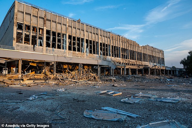 A sports complex partially destroyed by a Russian missile attack in Kharkov, Ukraine on September 1