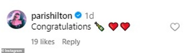 Paris Hilton also sent a note of congratulations