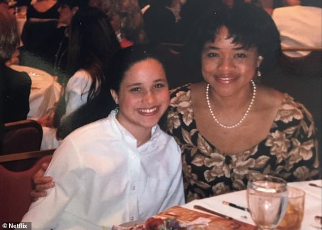 Doria, a devoted grandmother to Archie and Lilibet, is pictured laughing with Meghan as a child