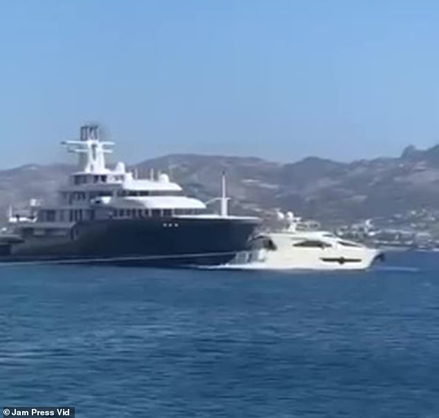 The £95m Lürssen superyacht is seen gliding through the water as it heads towards another boat just off the coast of Yal¿kavak, Bodrum in Turkey