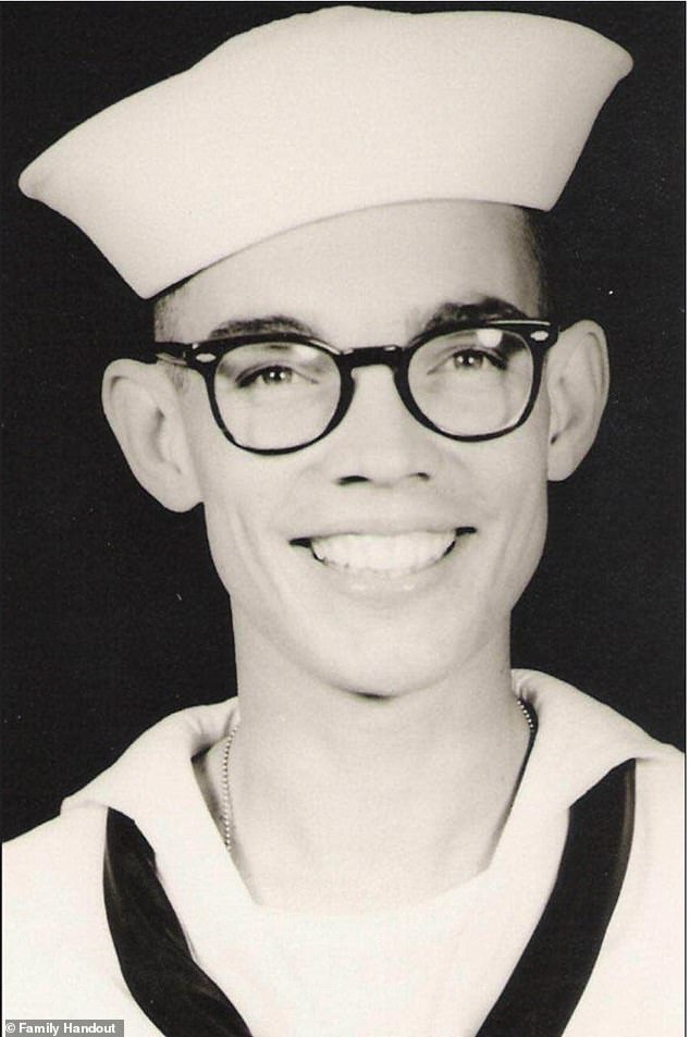 Nelson Beckett's daughter, Tami Freund, said he served in the Navy. He was killed around noon Saturday by an unknown gunman near the Lone Star Living complex in Houston, police said. (Pictured: Beckett while in the Navy)