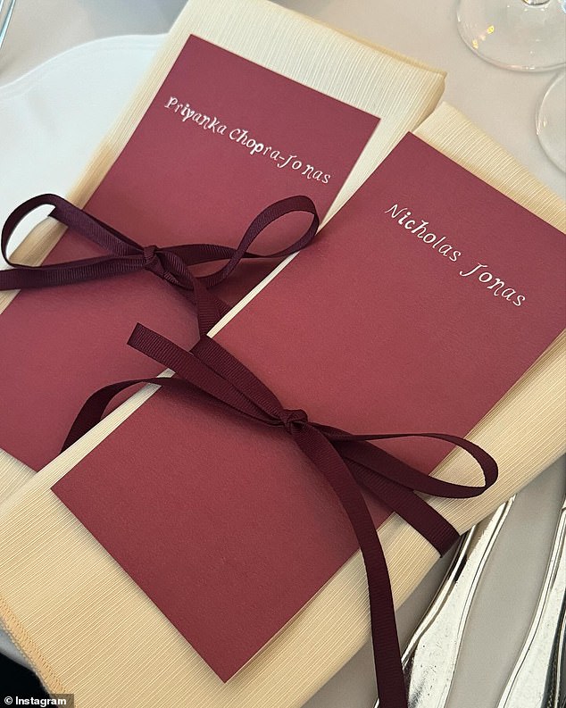 Nick shared a photo of his and Priyanka's table setting, personalized with their names